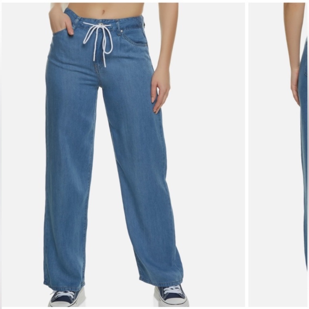 WAX JEANS LYOCELL WIDE LEG denim pants - dark wash with drawstring
